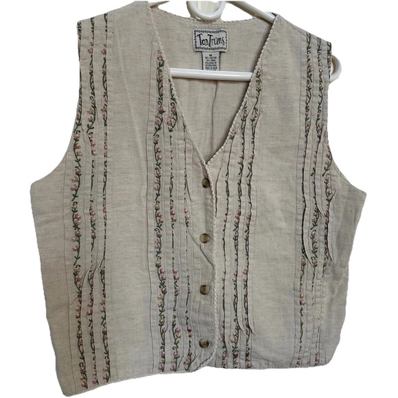 Tantrums Other - VTG Y2K Tantrums Embroidered Floral Linen Cotton Vest-M-Cottagecore Boho Soft